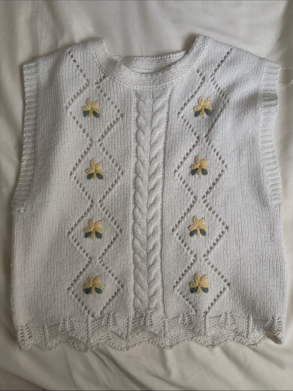 Sincerely Jules Cream Knit Floral Sweater Vest